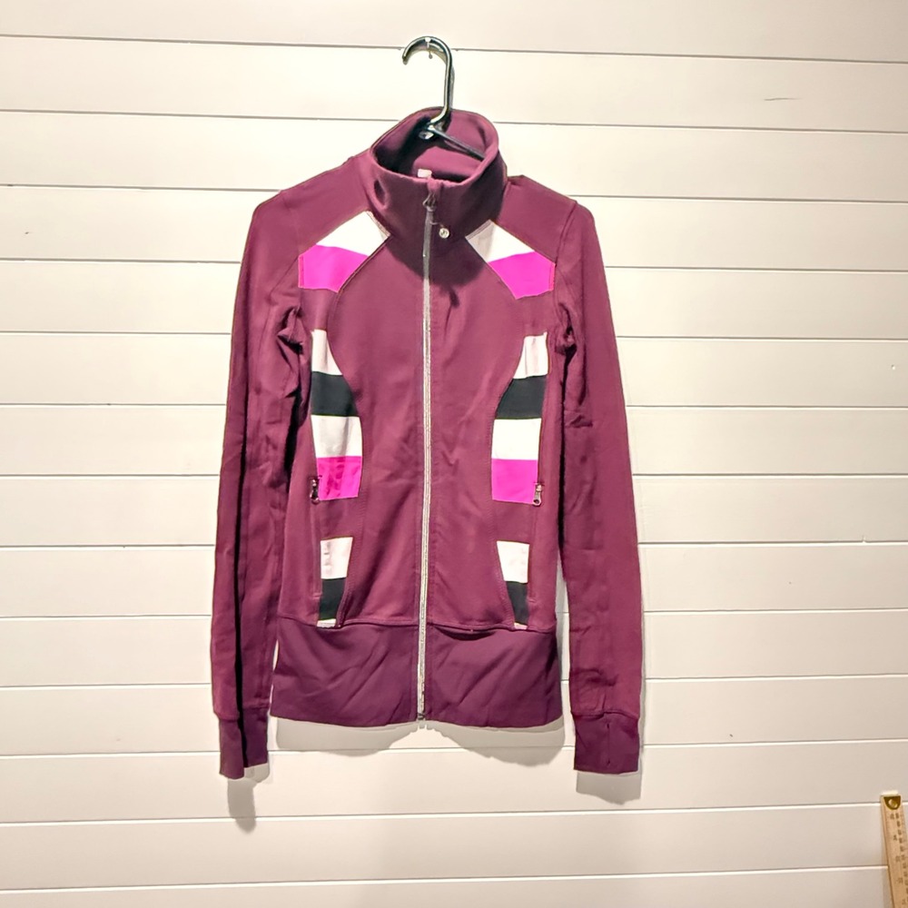 Lululemon Define Jacket Womens 4 Plum Purple Pink White Striped Full Zip Luon